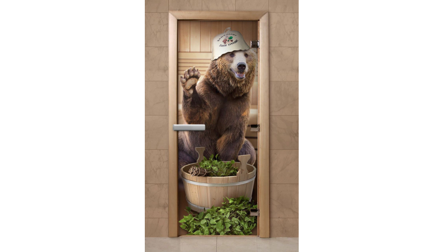 Дверь для бани и сауны с фотопечатью "Медведь" 70*190 F-205