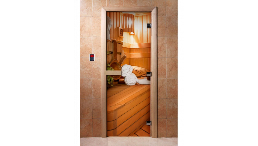 Дверь для бани и сауны с фотопечатью "Парная" 70*190 А-032